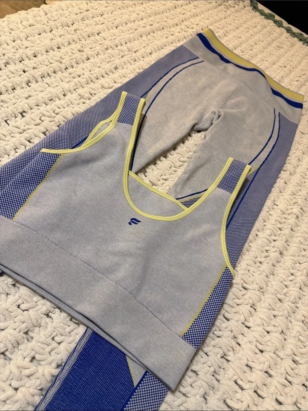 Fabletics Inspire Gray, Blue & Yellow Seamless Active Set